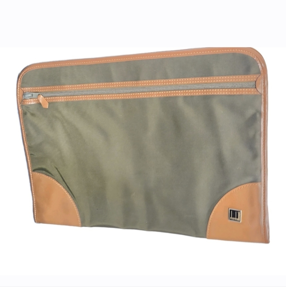 RARE Dunhill Vintage Green/Brown Canvas/Leather Portfolio Clutch (EUC)